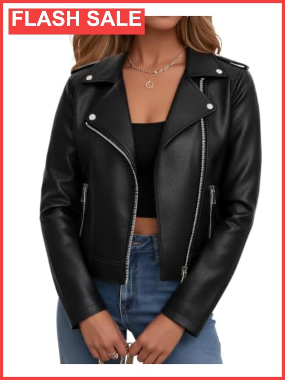 Faux Leather Cropped Moto Biker Jacket Zip Up Casual Concert Outfit
